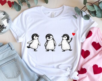 Cute Penguin Love Shirt, Penguin Sweatshirt, Minimal Valentine Penguin Graphic Tee, Cozy Animal Hoodie, Soft Line Art Penguin Gift