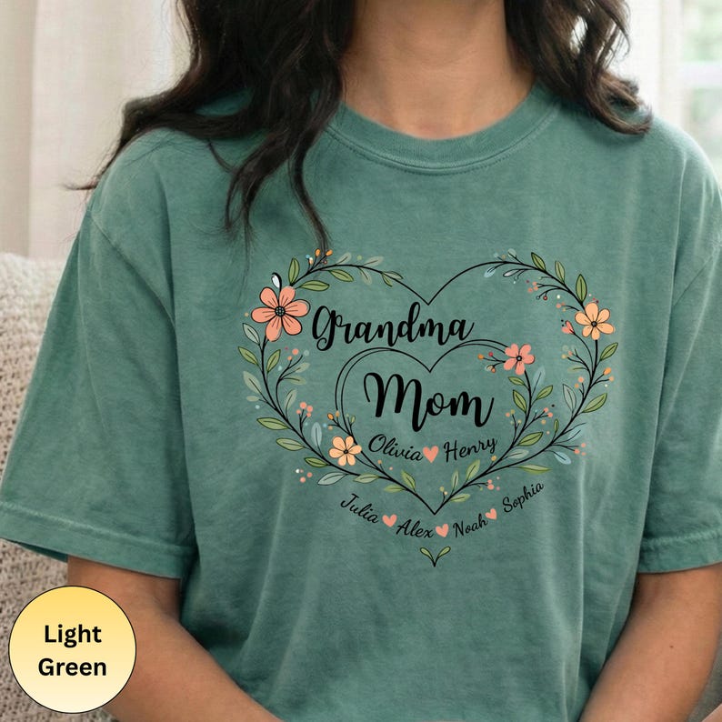 Personalized Grandma Mom Family Heart Shirt, Custom Kids Grandkids ...