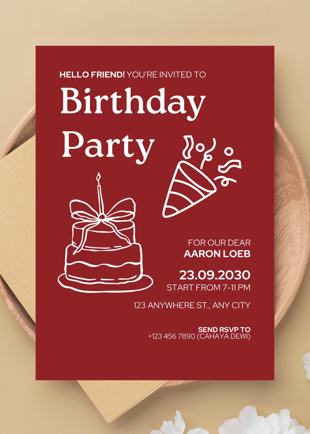 Fun Birthday Card Simple Birthday Invitation With Line Art Burgundy fun-birthday-card-simple-birthday-invitation-with-line-art-burgundy