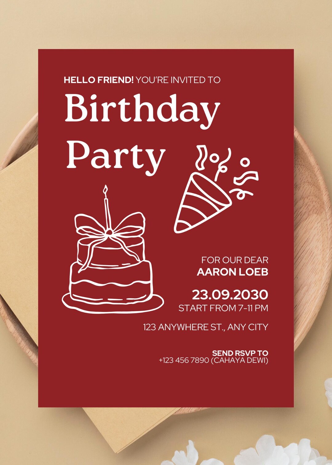 Fun Birthday Card Simple Birthday Invitation With Line Art Burgundy 