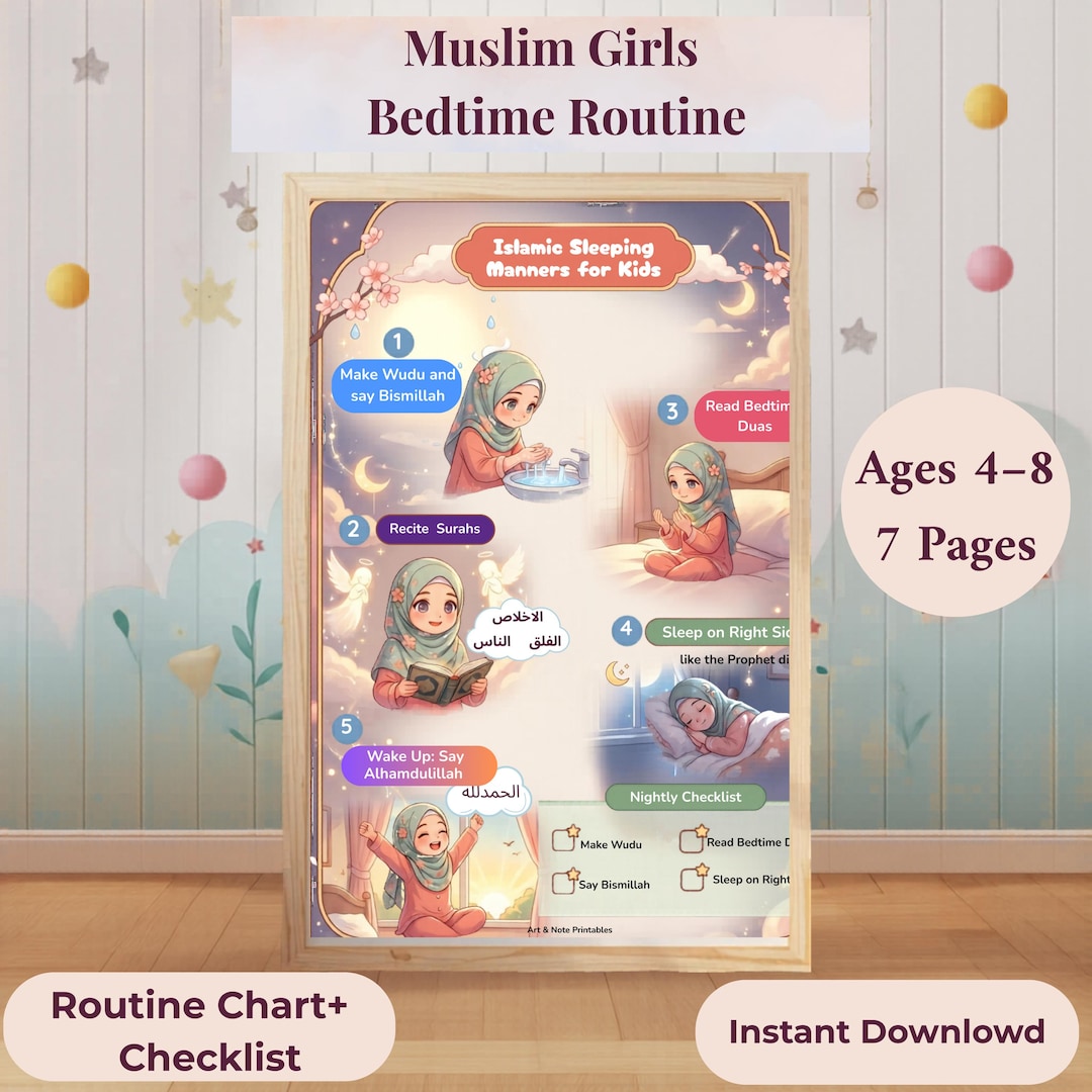 Muslim Girls Bedtime Routine Printable, Checklist, Chart PDF, Maze ...