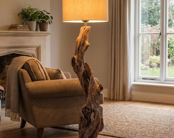 Handcrafted Tree Branch Floor Lamp Rustic Driftwood Standing Light Large Live Edge Wood Lamp