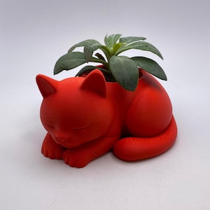 Röd kattkruka – 3D-utskriven | Originalgåva för kattälskare