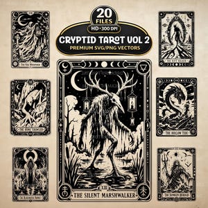 Cryptid Tarot Card Vol2 SVG PNG Bundle, 20 Urban Legend Clipart, Paranormal Art (Digitale download)