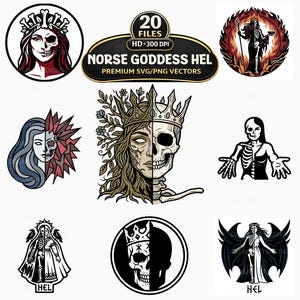 Goddess Hel SVG PNG Bundle, 20 Norse Mythology Clipart, Dark Fantasy Vectors (Digital Download)