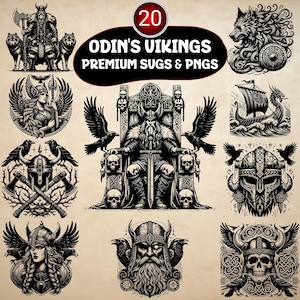 Odins Vikings SVG PNG-paket, 20 nordiska vektorclipart, för scrapbook, POD, kretskort och mer