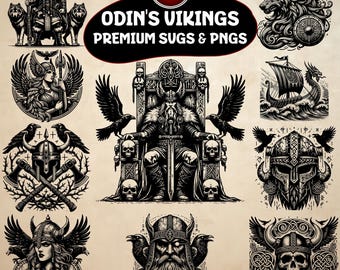 Odins Vikings SVG PNG Bundle, 20 Norse Vector Clipart, For Scrapbook, POD, Circuit and More