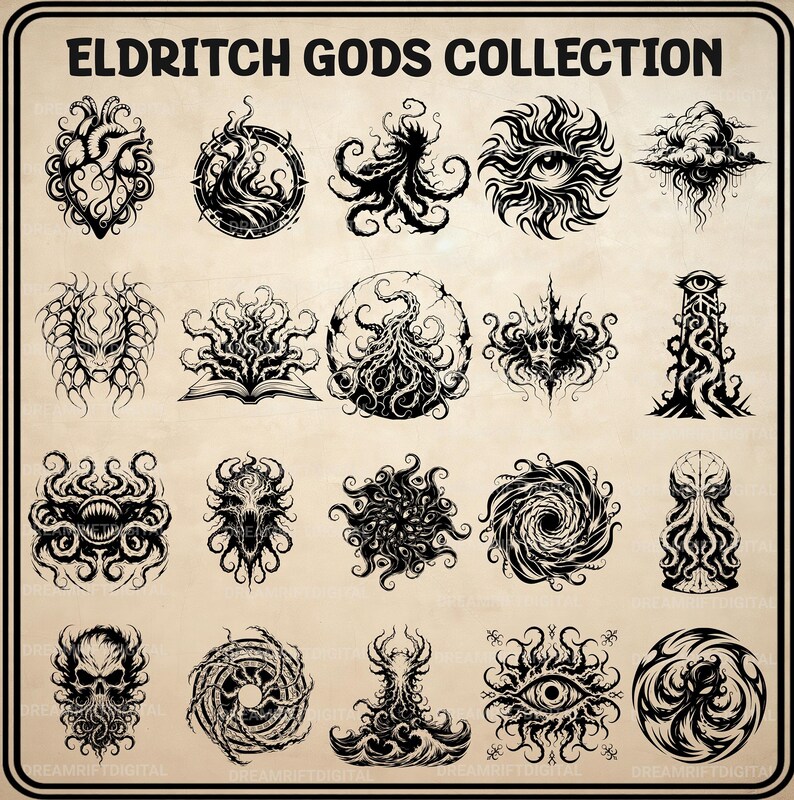 Eldritch Gods SVG PNG Set, 20 Lovecraft Horror Clipart, Dark Fantasy ...