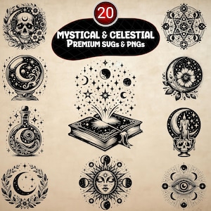 Witchy Celestial SVG PNG Bundle, 20 Witchy & Mystical Vector Clipart (Digital Download)