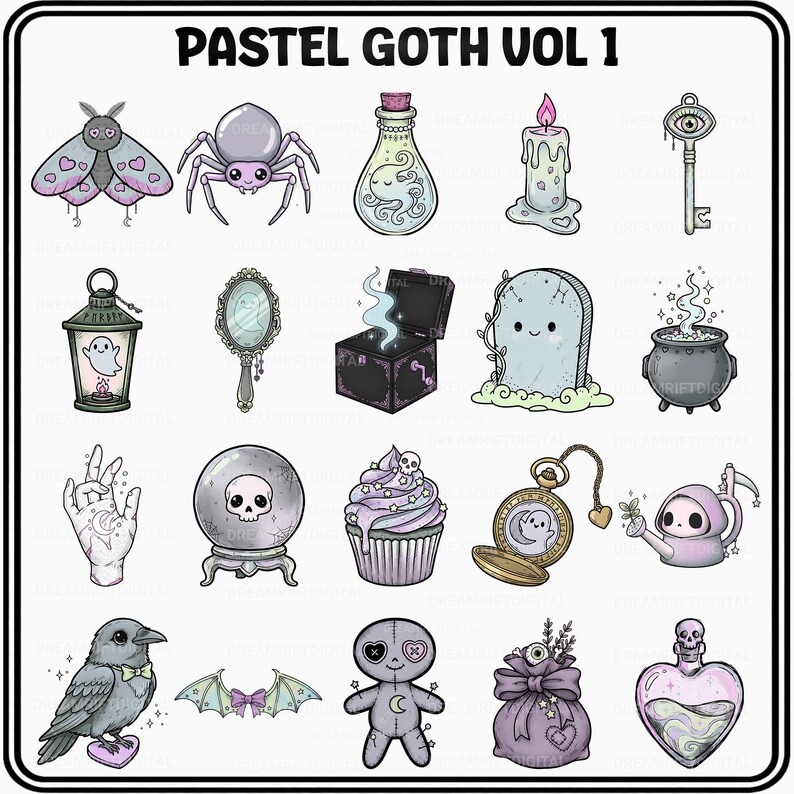 Pastel Goth PNG Bundle, Gothic and Spooky Kawaii Clipart (digital ...