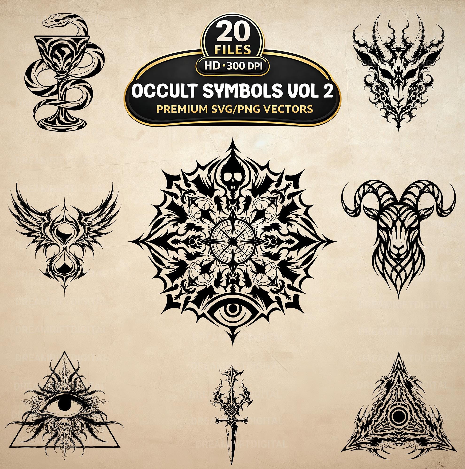 Occult Symbols SVG PNG Bundle, 20 Gothic Emblems Clipart, Witchy Vector ...