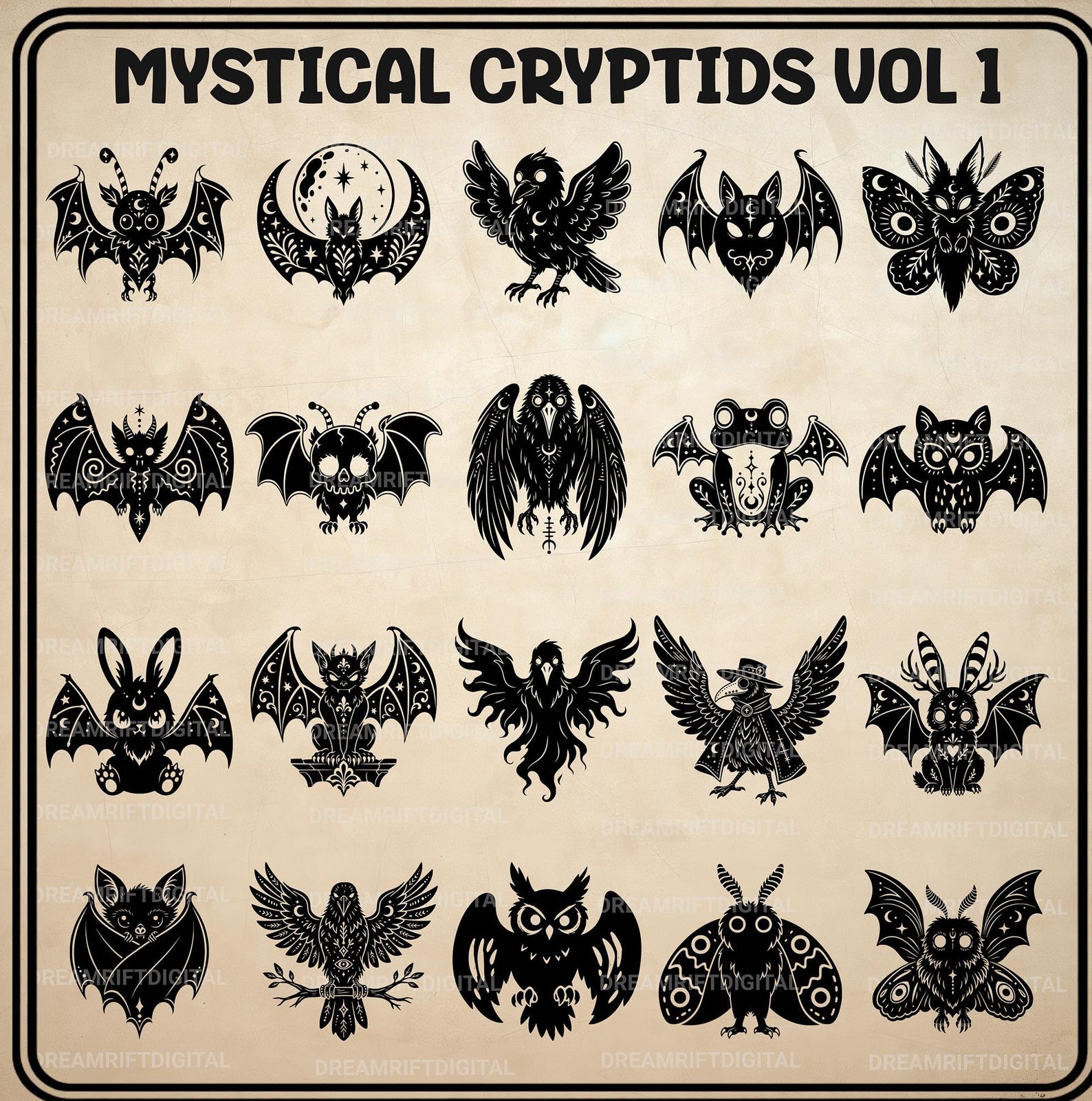 Cryptid Triangle Design Mystical Cryptid SVG PNG Bundle, 20 Gothic Dark Fantasy Clipart, Witch ...