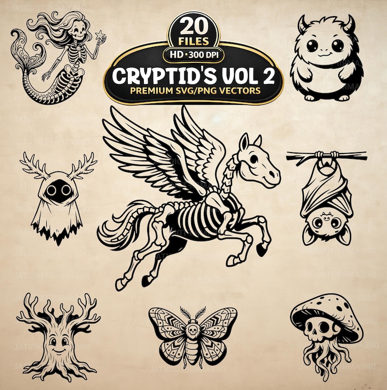 Cryptid Triangle Design Cryptid Vol 2 SVG PNG Bundle, 20 Kawaii Gothic Creature Clipart, Creepy ...