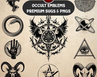Occult embleem SVG PNG-bundel | 20 gotische symbolen clipart | Plakboek, POD, cricut en meer
