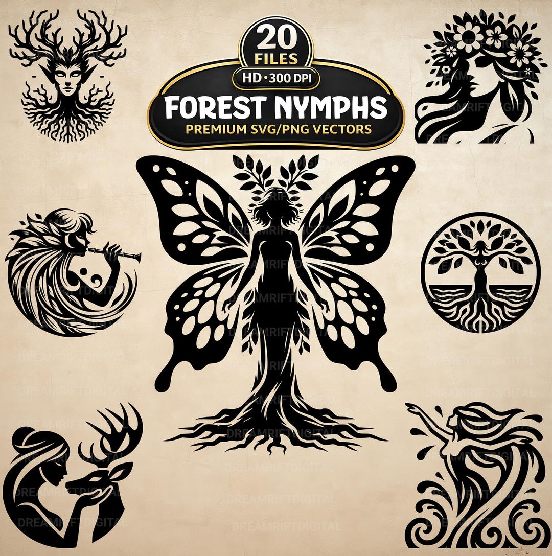 Nymph Vector Forest Nymphs SVG PNG Bundle, Enchanted Fairy Clipart, Mythical ...