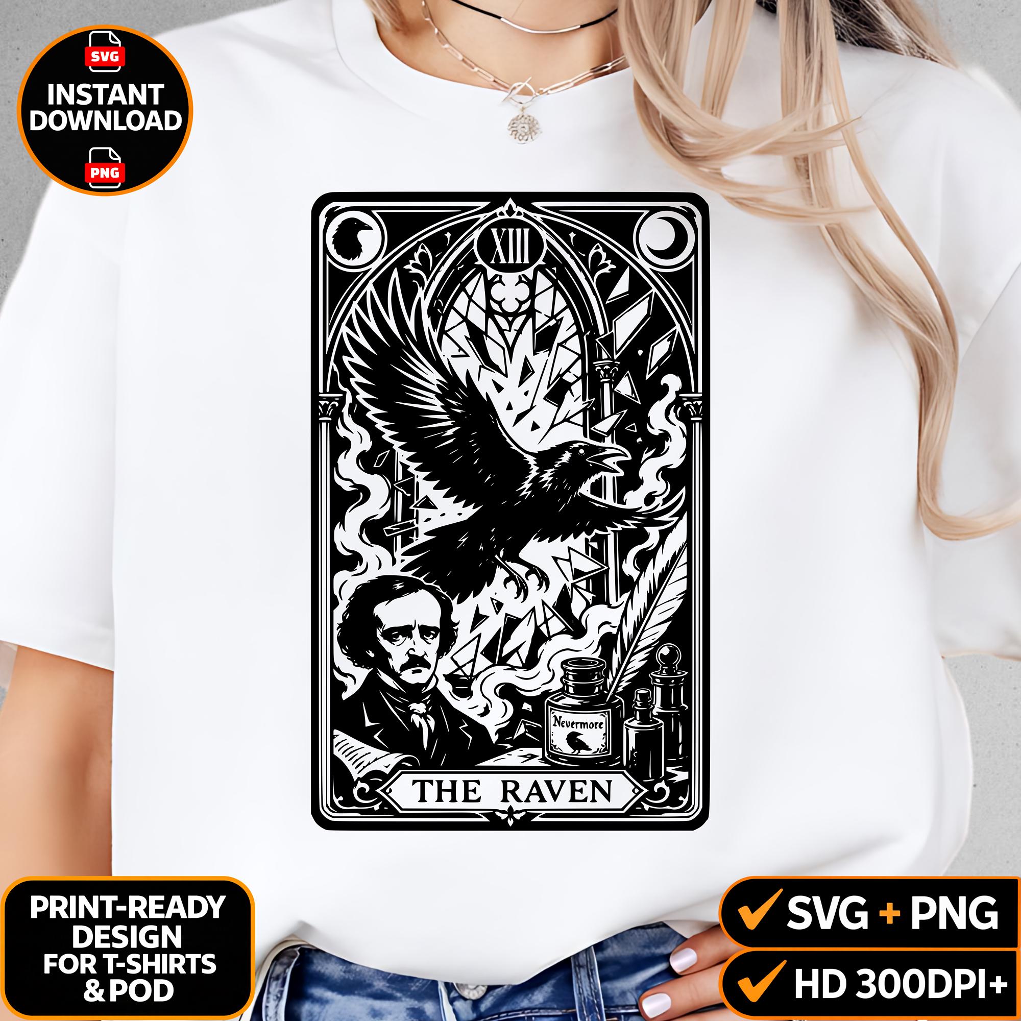 Raven Tarot Card SVG PNG T-shirt Design, Edgar Poe Horror POD Graphic ...