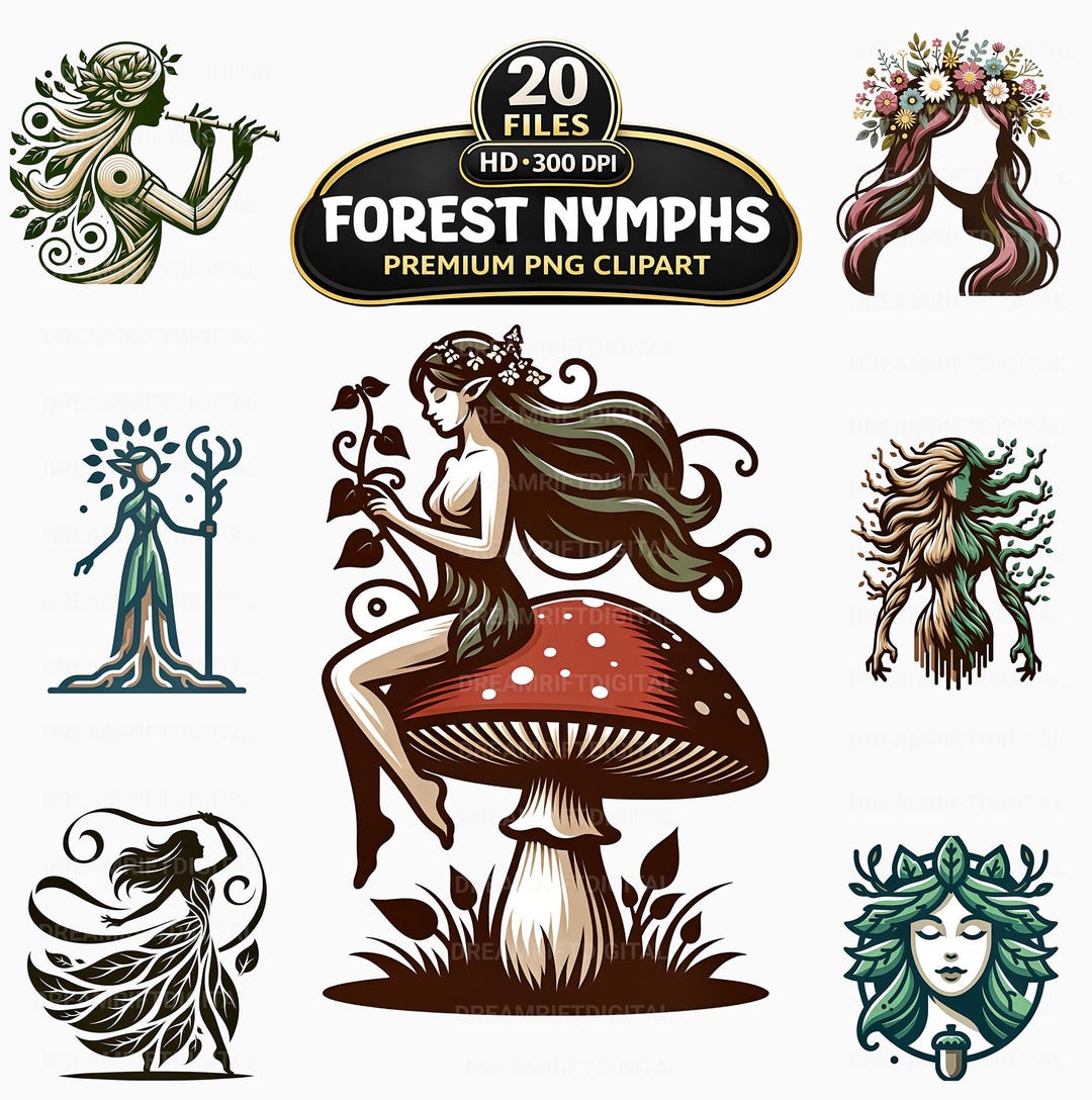 Nymph Vector Forest Nymphs PNG Clipart Bundle, 20 Boho Fairy Art, Nature Vector ...