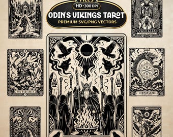 Odin Vikings Tarot Cards SVG PNG Bundle, 20 Norse Mythology Vector Art (Digital Download)
