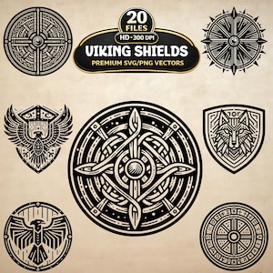 Viking Shields SVG PNG Bundle, 20 Norse Symbols, Warrior Emblems (Digital Download)