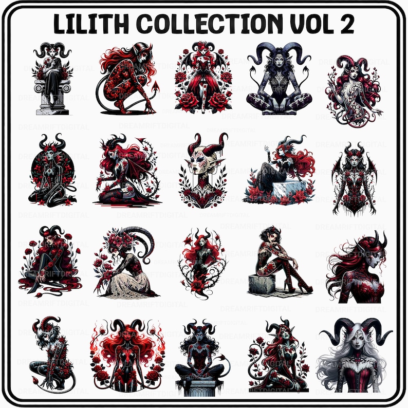 Lilith Color Lilith Collection Vol 2 PNG Bundle, 20 Witchy Occult Clipart ...