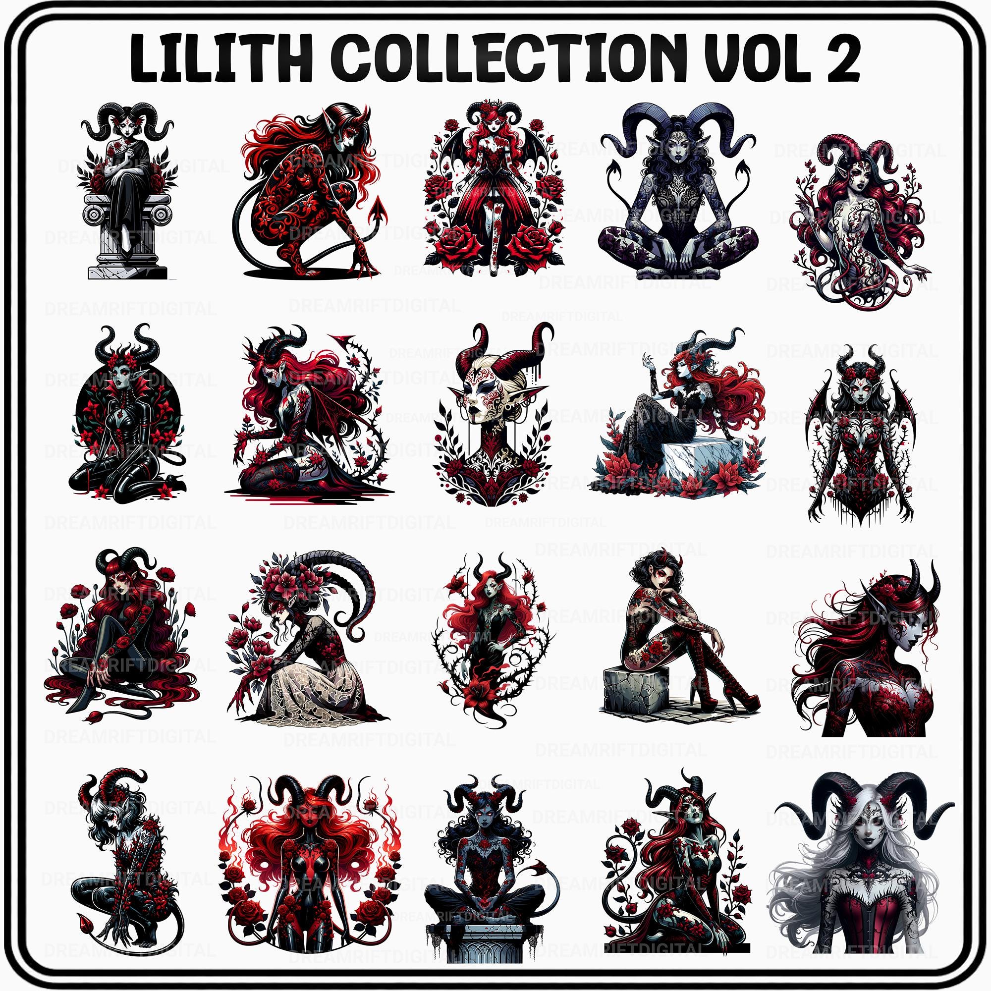Lilith Bundle Lilith Collection Vol 2 PNG Bundle, 20 Witchy Occult Clipart ...