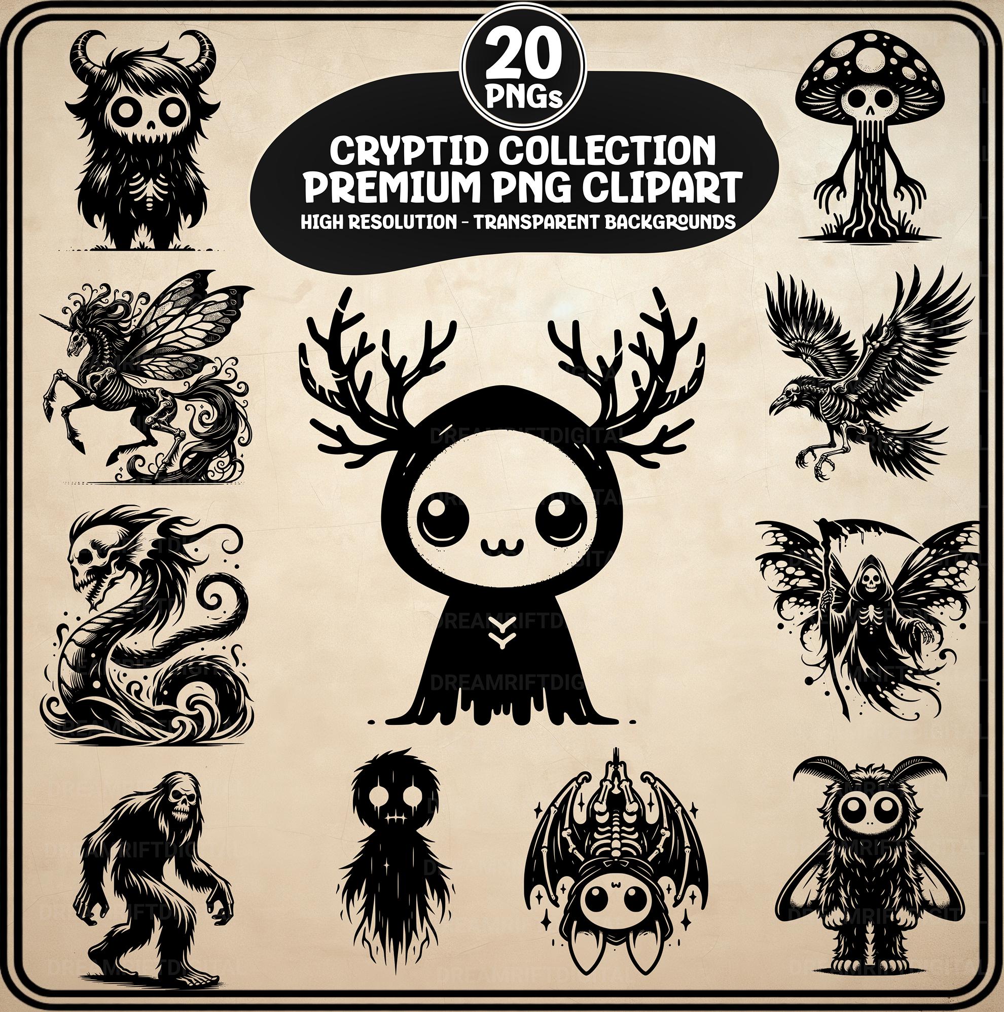 Cute Rake Cryptid Creepy Cute Cryptid SVG PNG Bundle, 20 Kawaii Gothic Vector Clipart ...