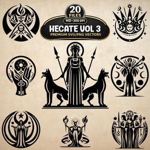 Hecate Goddess Vol 3 SVG PNG Bundle, 20 Gothic Witchcraft Clipart, Greek Mythology (Digital Download)