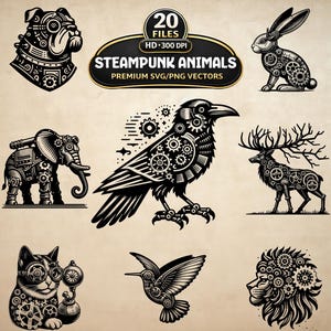 Steampunk Animals SVG PNG Bundle, Mechanical Animal Clipart (Digital Download)