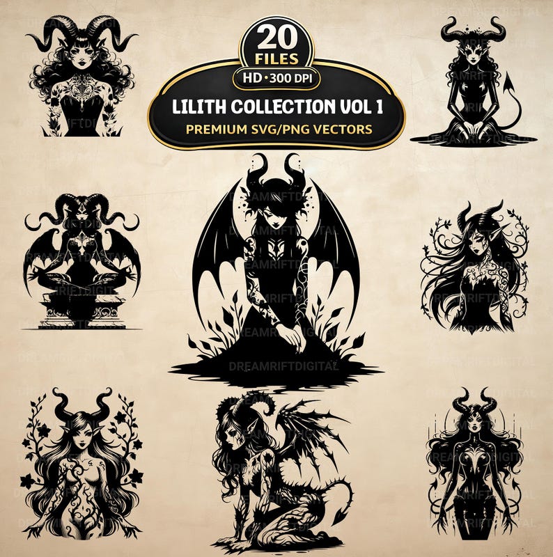 Lilith Bundle Lilith Collection Vol 1 SVG PNG Bundle, 20 Witchy Occult Clipart ...