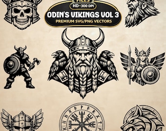 Odins Vikings Vol 3 SVG PNG Bundle, 20 Norse Mythology Clipart, Nordic Warriors (Digital Download)