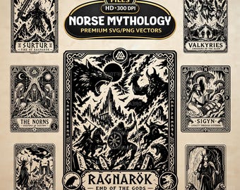 Norse Mythology Tarot SVG PNG Bundle, 20 Viking Gods Clipart, Ragnarok Graphics (Digital Download)