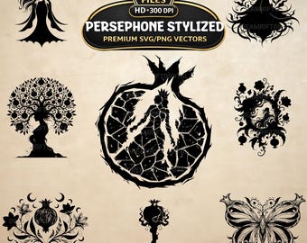 Goddess Persephone SVG PNG Bundle, 20 Greek Mythology Fantasy Vector Clipart (Digital Download)