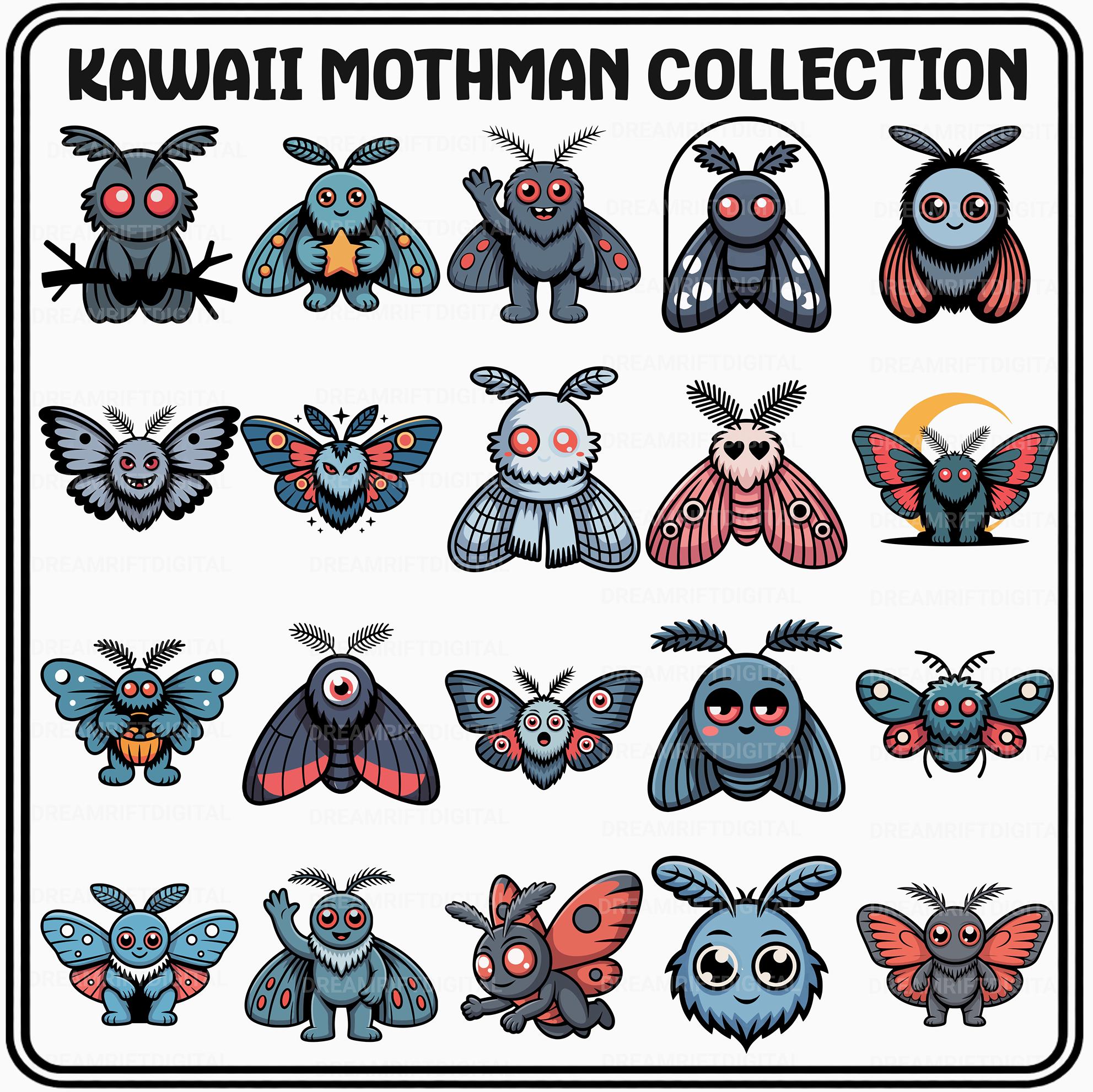 Kawaii Mothman SVG PNG Bundle, 20 Cute Cryptid Clipart, Chibi Cartoon ...