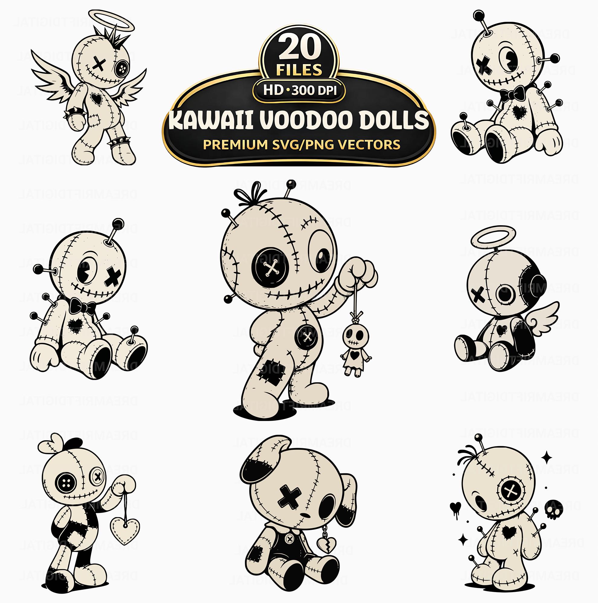Kawaii Voodoo Doll SVG PNG Bundle, 20 Creepy Chibi Clipart, Gothic Art ...