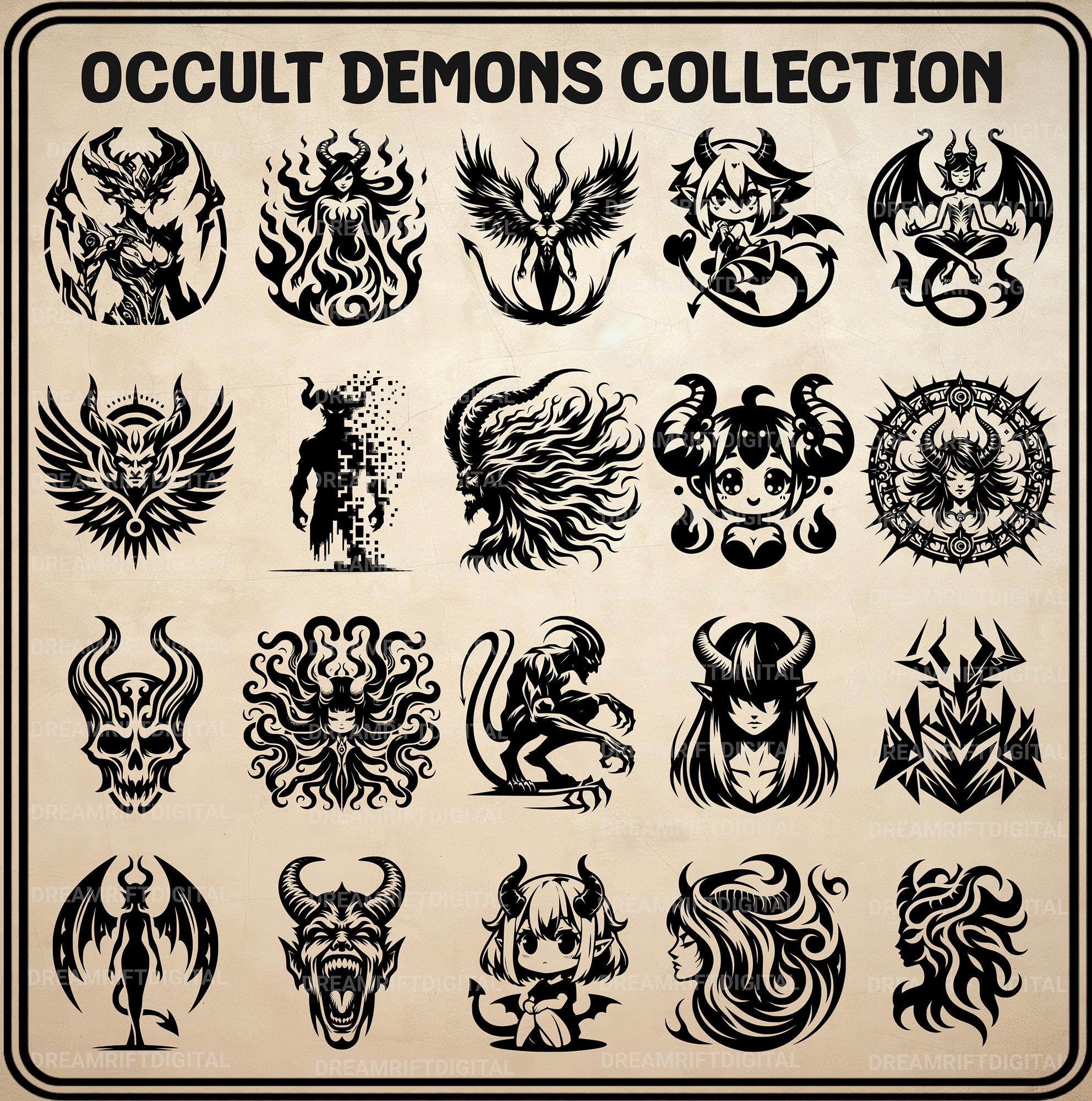 Occult Demon SVG PNG Bundle, 20 Dark Gothic Fantasy Clipart, Horror ...