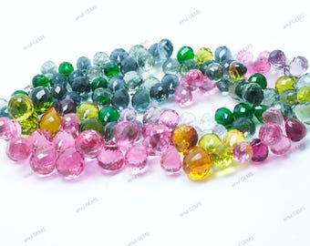 Filo di perle a goccia di zaffiro padparadscha e alessandrite (45 cm), ideale per la creazione di gioielli.