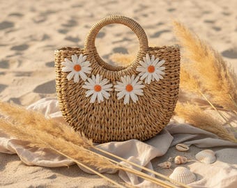 Borsa a tracolla e a spalla estiva Boho in paglia intrecciata a mano, per spiaggia, viaggi e uso quotidiano