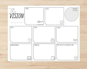 Easy Vision Board Brainstorming Template Worksheet | Clean and Simple Digital Planner for Goals