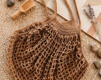 Market Tote Bag Crochet Pattern, Easy French Mesh Grocery Bag PDF, Aesthetic Shoulder Net Bag Tutorial, Slouchy Beach Tote Crochet Pattern