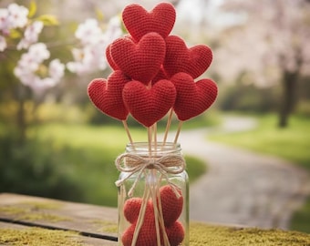 Valentines Day Crochet Heart Bouquet Pattern, Gift for Her, Amigurumi Heart, Handmade Flower Bouquet, DIY Anniversary Gift Pattern