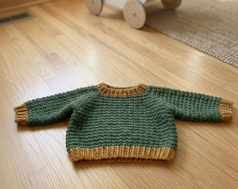 Crochet Baby Sweater Pattern PDF | Easy Modern Infant Cardigan | Even Moss Stitch Baby Pullover | DIY Newborn Gift | BabyShower | 6-24M