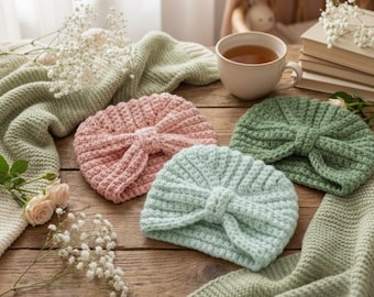 Crochet Baby Turban Pattern, Newborn Bow Hat Crochet Pattern PDF, Baby Shower Gift, Spring Breeze Infantile Headwrap, Easy Crochet