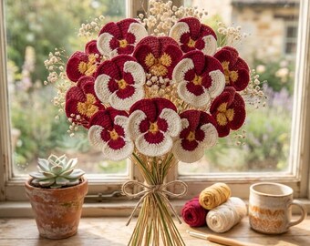 Pansy Crochet Pattern, Realistic Crochet Flower, Floral Eternal Bouquet Pattern, Spring Home Decor, Mother's Day Gift, For Moms