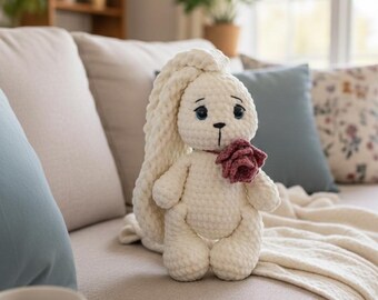 Crochet Mint Green Bunny Pattern, Amigurumi Stuffed Animal, Long Eared Rabbit, Plushie Toy Gift Idea, Nursery Decor, Baby Shower, Newborn