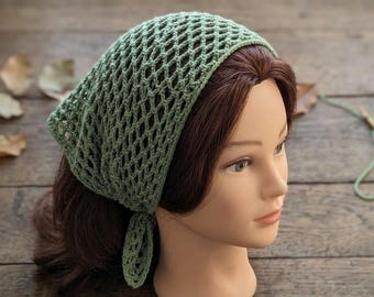 Crochet Bandana Pattern, Mesh Triangle Scarf Tutorial, Easy Beginner Summer Hair Accessory PDF, Cottagecore Headwrap DIY Gift