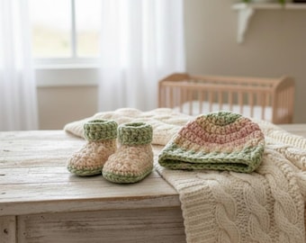 Baby Hat & Booties Crochet Pattern, Easy DIY Baby Shower Gift, Gender Neutral Cozy Set, Boho Pattern, Bundle, NewBorn Gift