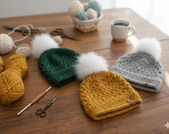 Crochet Beanie Pattern, Mini Bean Stitch Hat Pattern, Cozy Hat, Newborn Gift, Baby Shower, Hat for All Sizes, Unisex Winter Hat Pattern