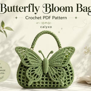 Crochet Butterfly Handbag Pattern PDF, Butterfly Purse Crochet Pattern, Mesh Bag Pattern, Boho Shoulder Bag, Digital Download