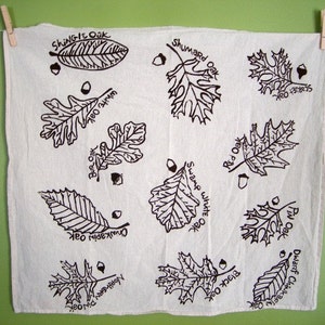 Oak Leaves and Acorn Screen Print on Organic Cotton Flour Sack Towel - Perfect Gift for Nature Lover - Woodsy Home Warming Gift