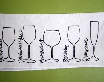 Witte wijnglazen zeefdruk op katoenen meelzakhanddoek - perfect cadeau voor wijnliefhebbers! Prachtig cadeau voor een opwarming van het huis